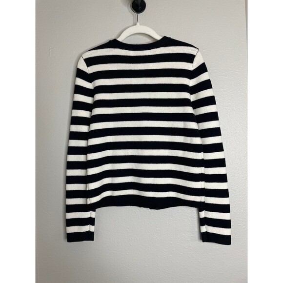 LOFT Black White Striped Cardigan Parisian Chic Minimalist Size M - Picture 5 of 6